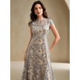 thumbnail image 6 of Elegant Silver Floral Mesh Sequin Short Sleeve Midi Dress For Formal, 6 of 7