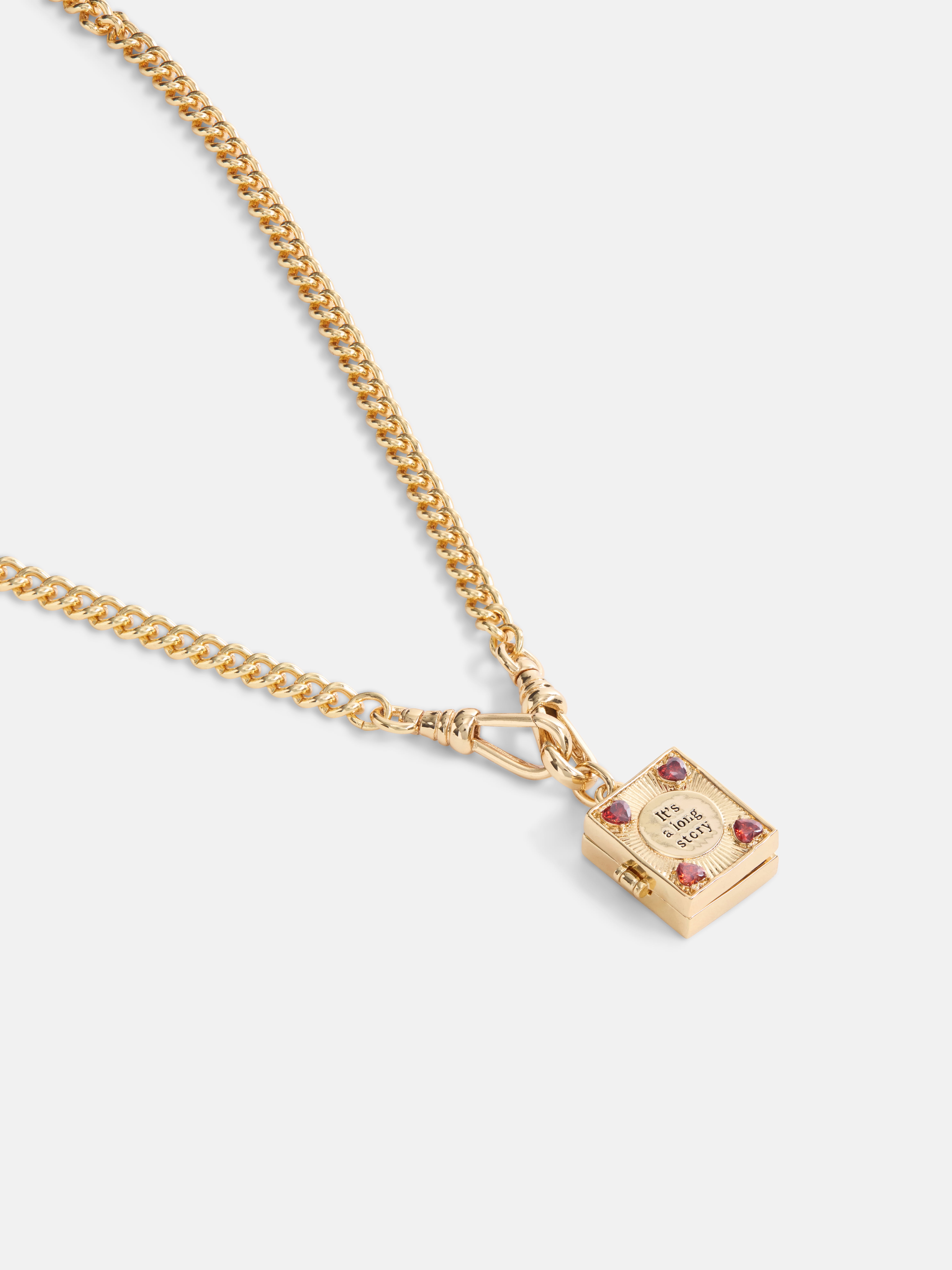 Free Assembly Women's Goldtone Book Pendant Necklace with Cubic Zirconia, 16" + 3" Extender