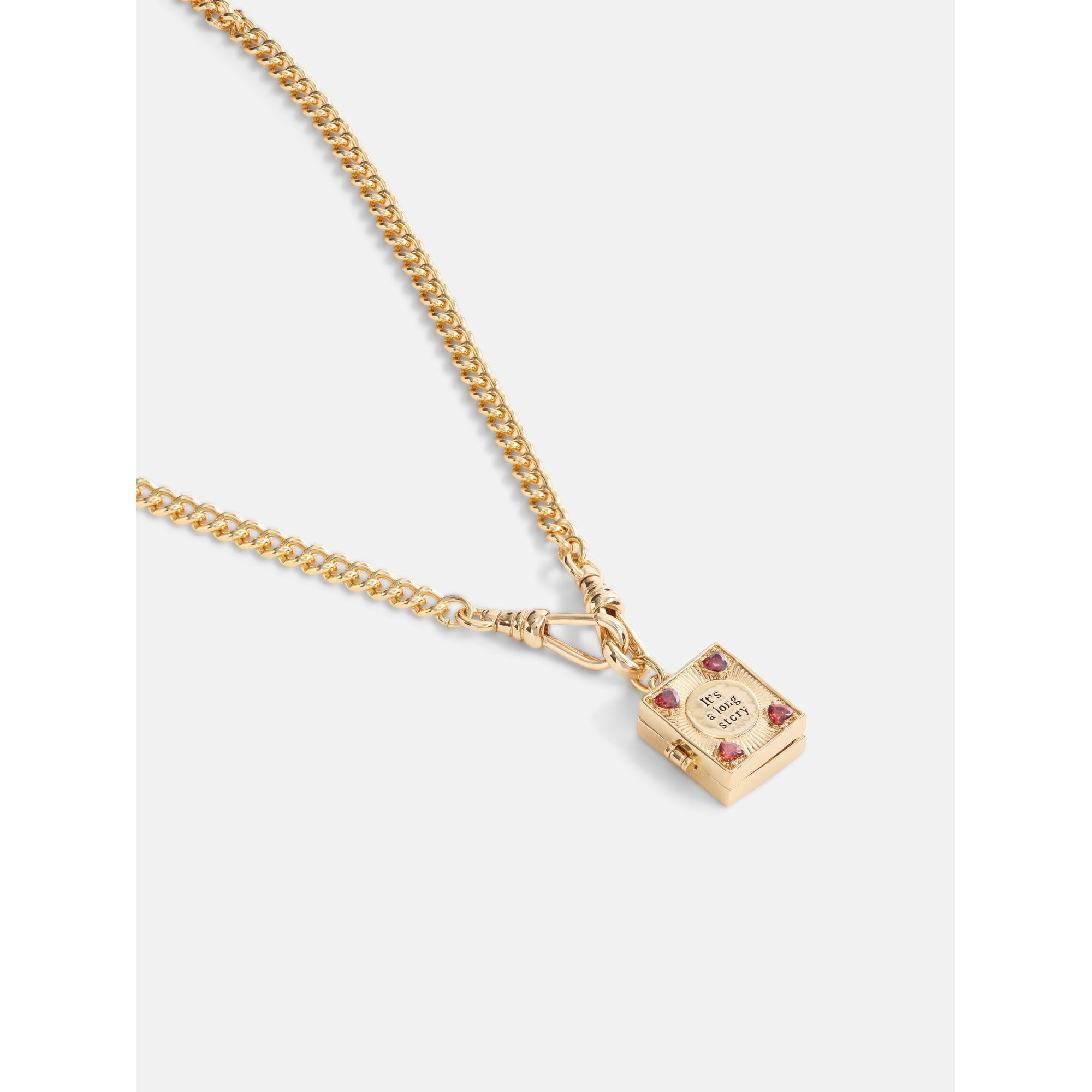 Free Assembly Women's Goldtone Book Pendant Necklace with Cubic Zirconia, 16" + 3" Extender