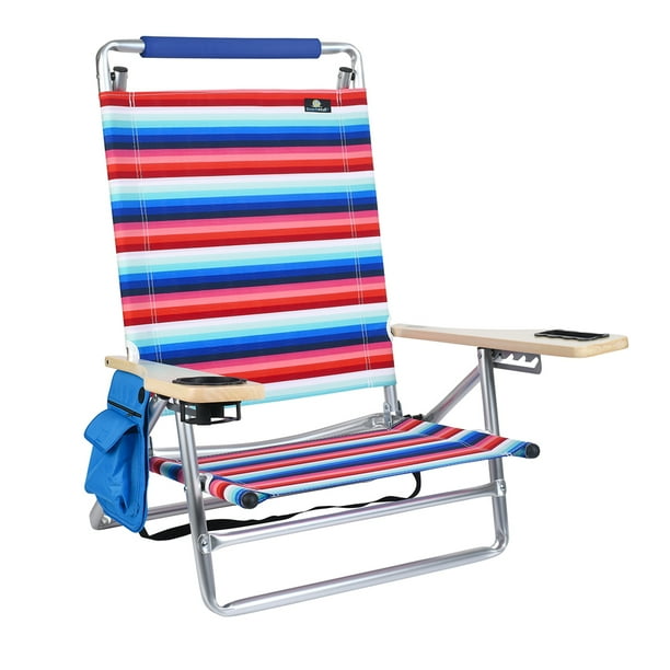 Deluxe 5 Reclining Positions Lay Flat Beach Chair for Adults with Drink