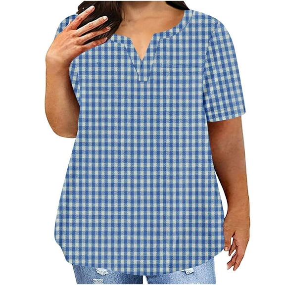 yillto Womens Plus Size Top Summer Basic Short Sleeve V Neck Loose Blouse Casual Tunic Top L-5XL