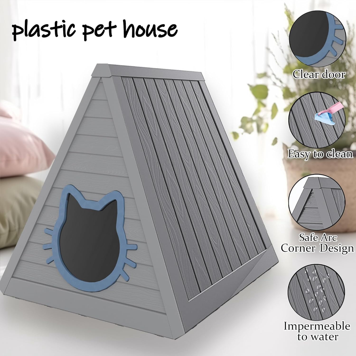 Triangle Outdoor Cat House - Resin Cat House, Elevated & Ventilated Cat Houses for Outdoor Cats in Garden, Patio, or Yard