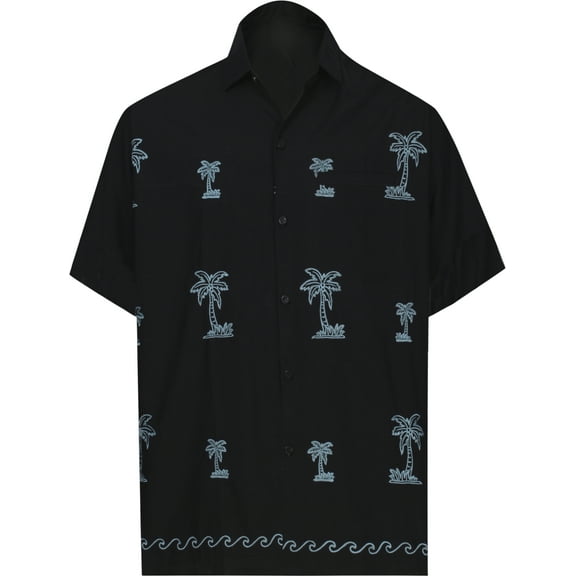 HAPPY BAY Men's Beach Cruise Holidays Shirts Casual Button Down Shirts For Men Summer Vacation Aloha Tops Hawaiian Shirt XS Black_W812