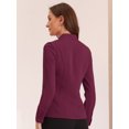 thumbnail image 4 of Camisa abotonada elegante Allegra K con cuello alto y escote En V recortado, primavera, mujer, Rojo púrpura, XS, 4 of 5