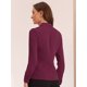 thumbnail image 4 of Camisa abotonada elegante Allegra K con cuello alto y escote En V recortado, primavera, mujer, Rojo púrpura, XS, 4 of 5