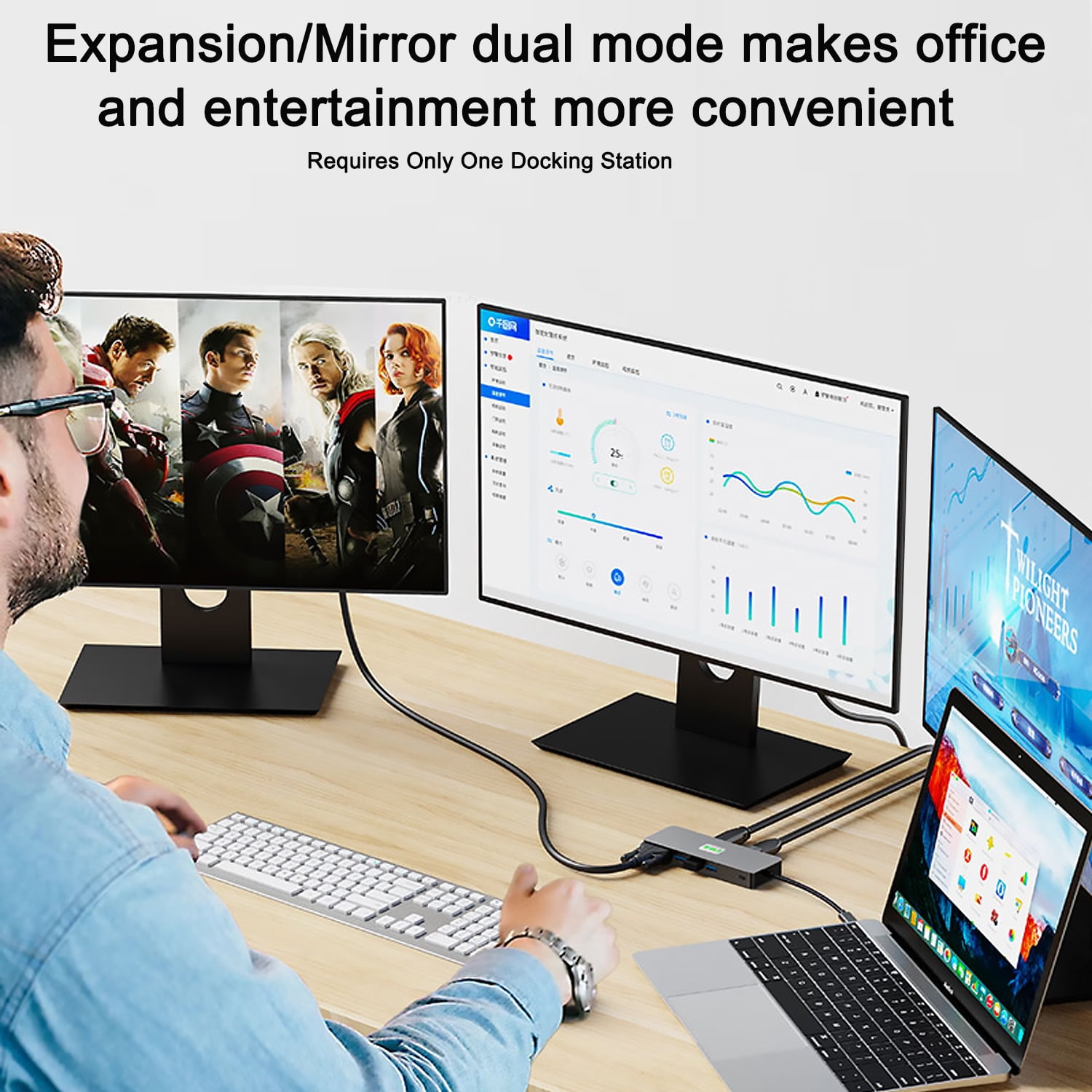 Prociv 11 in 1 Laptop Docking Station Dual Monitor, USB C Hub with Dual 4K 60HZ HDMI, 3 USB3.0 Ports, USB-C Data Port, PD 100W, 1000M Ethernet, SD/TF Card Reader, Audio