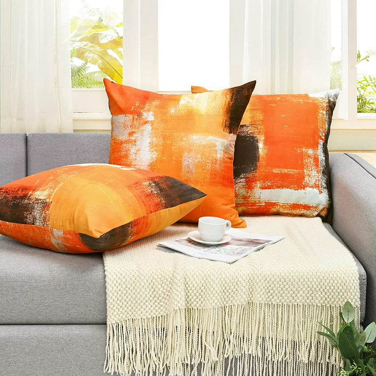 Top Finel Decorative Throw Pillow Cover Set Durable Canvas Outdoor Cushion  Covers 18 X 18 for Couch Bedroom Car, Pack of 6, Orange 