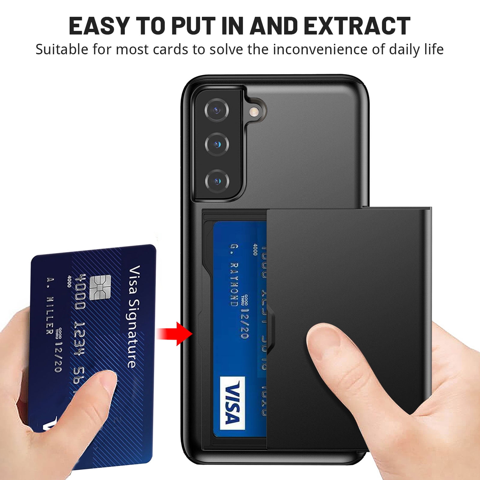 For Galaxy S22 Case Wallet with Slide Card Holder Slot Slim Dual Layer Heavy Duty Shockproof Hard PC Hybrid TPU Phone Case Flip Protective Cover for Samsung Galaxy S22, Black