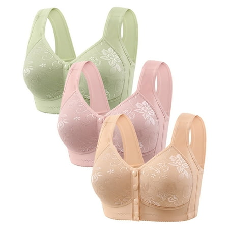 HYSYSB Sports Bras for Women balconette Bras bras No Underwire Full Support compression Bra 3 Pieces of Front Open Buckle Top Ring Beauty Back Gathered Bra Underwear plus Size Sports Bra Rose Gold 46