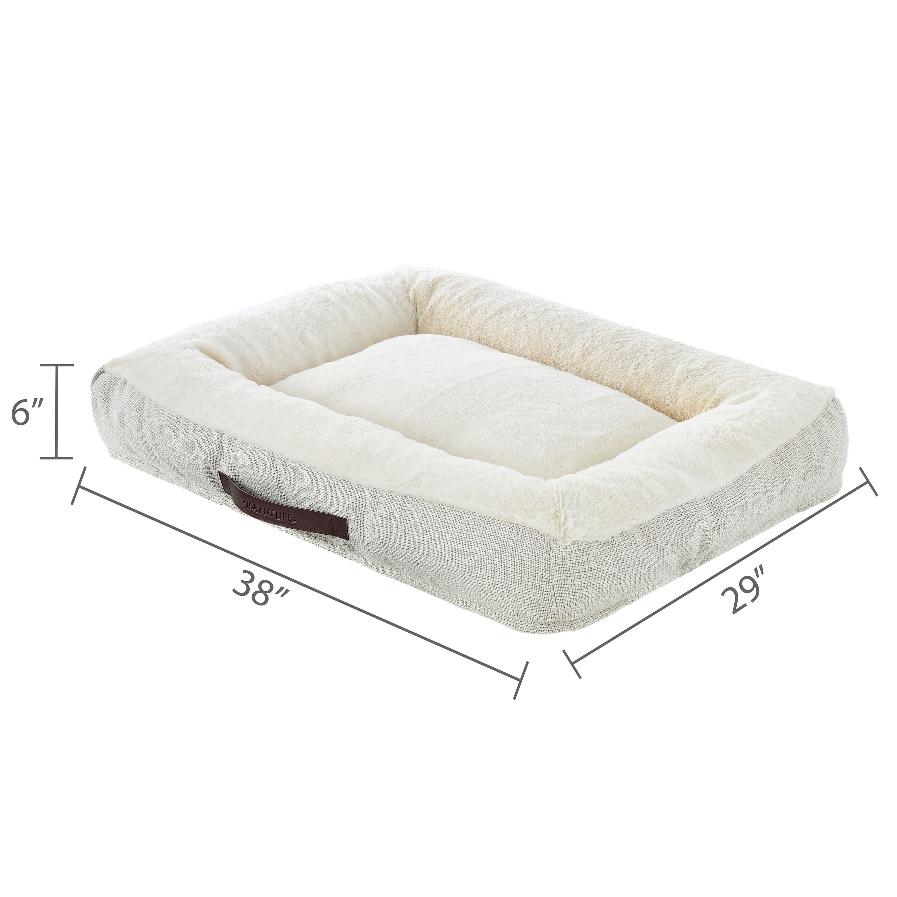 Vibrant Life Large Orthopedic Bolster Dog Bed, Ivory, 29" x 38"