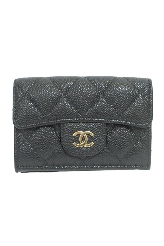 Pre-Owned CHANEL Chanel Caviar Skin Matelass Classic Small Flap Wallet AP0230 Black Women's