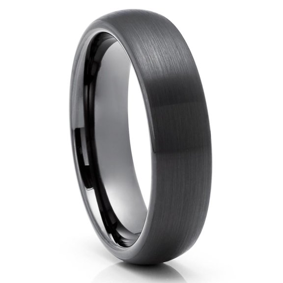 6mm Black Tungsten Wedding Ring,Gunmetal Wedding Ring,Tungsten Carbide Ring,Engagement Ring,Dome Ring