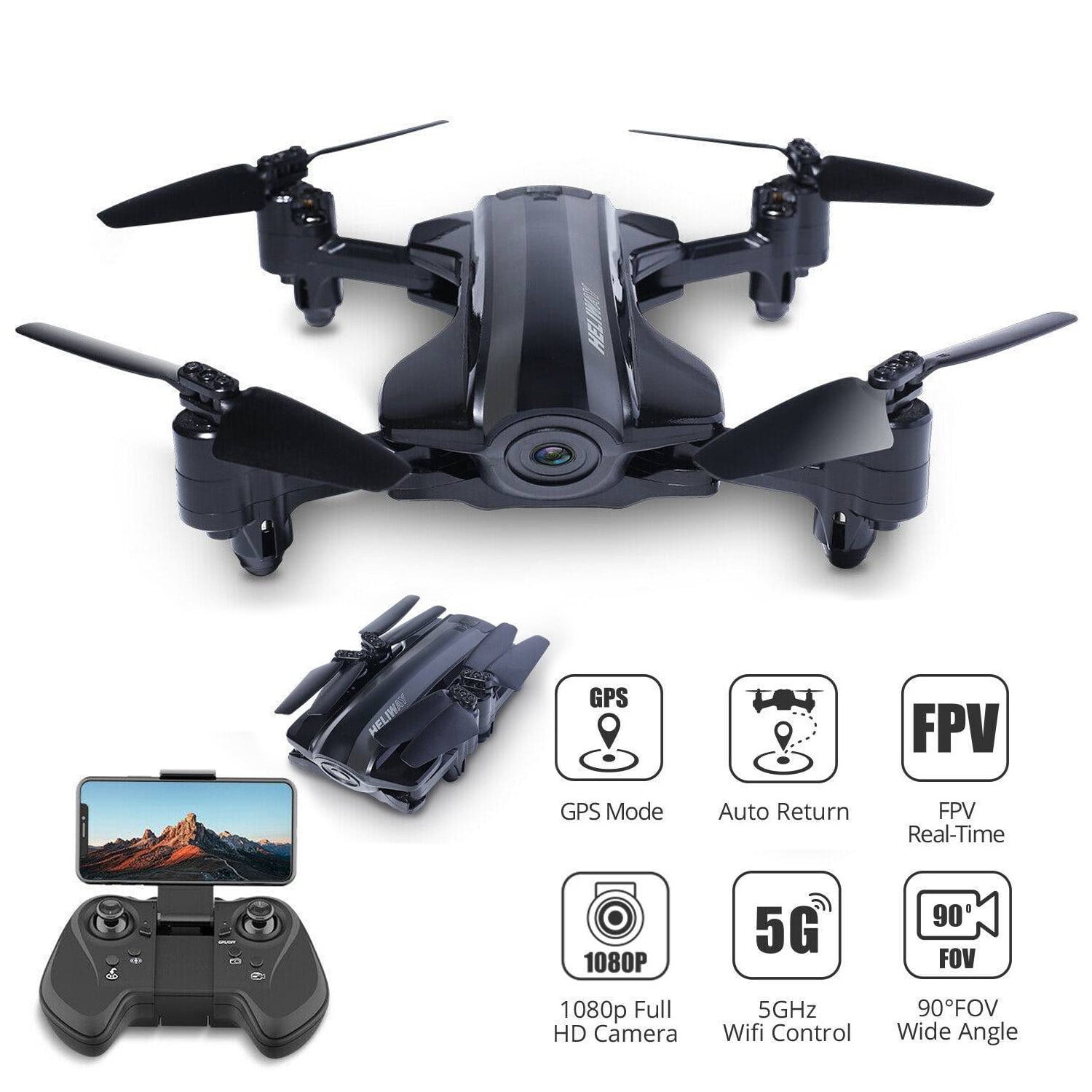 5G FPV GPS Drone Foldable Auto Return Home with 1080P HD Wide Angle Camera Live Video Follow Me Altitude Hold Headless Mode RC Quadcopter for Kids and Adults 