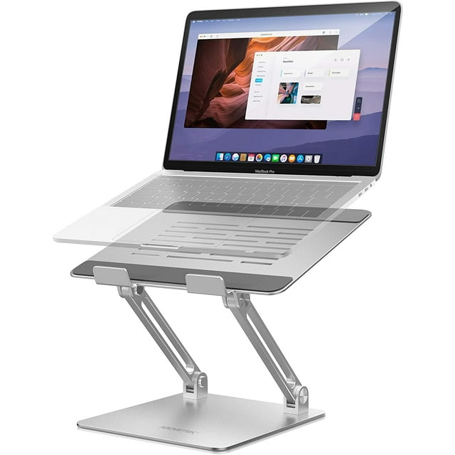 Laptop Stand, Adjustable Laptop Riser, Aluminum Computer Stand for Laptop up to 17.3 Inches, Portable Laptop Holder Compatible with MacBook Pro, HP, Ergonomic Desktop for Office, Home, Silver
