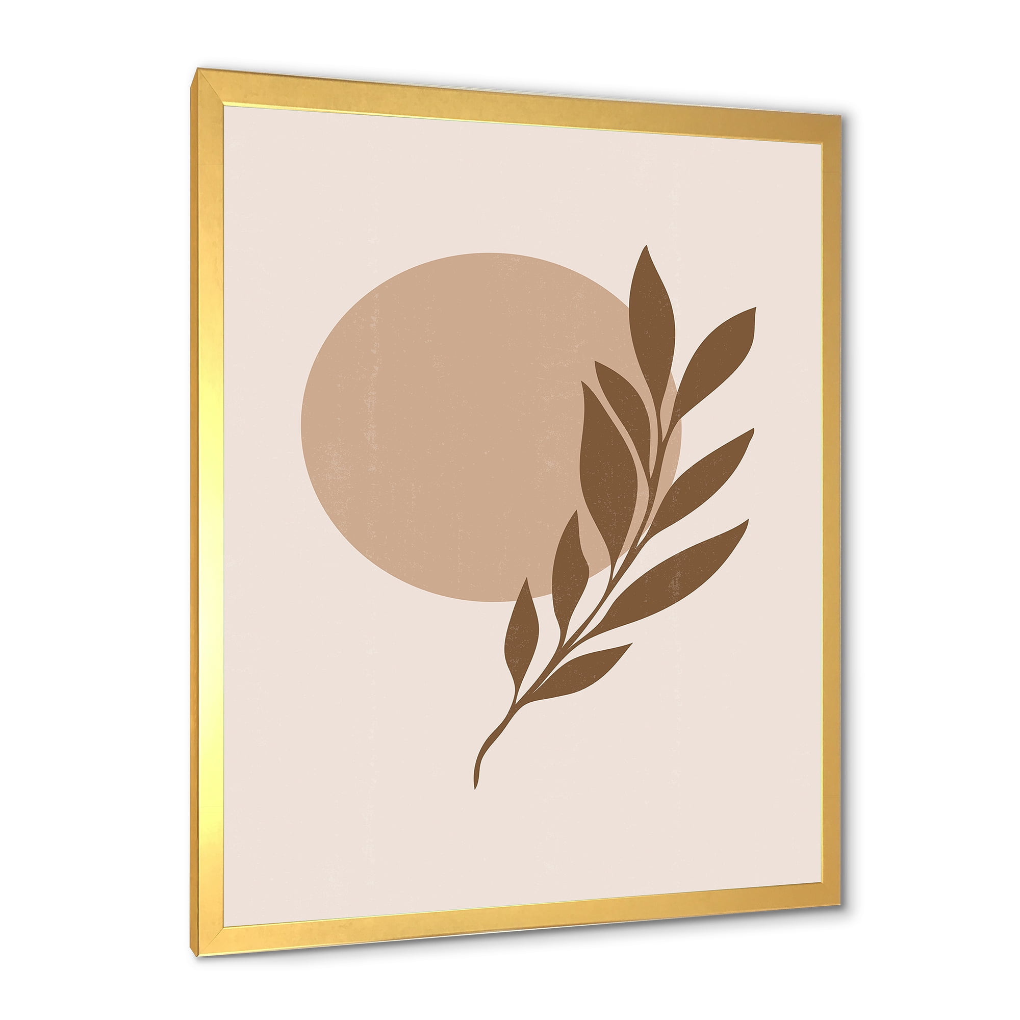 Designart 'Abstract Terracotta Moon and Sun With Tropical Leaf' Modern Framed Art Print