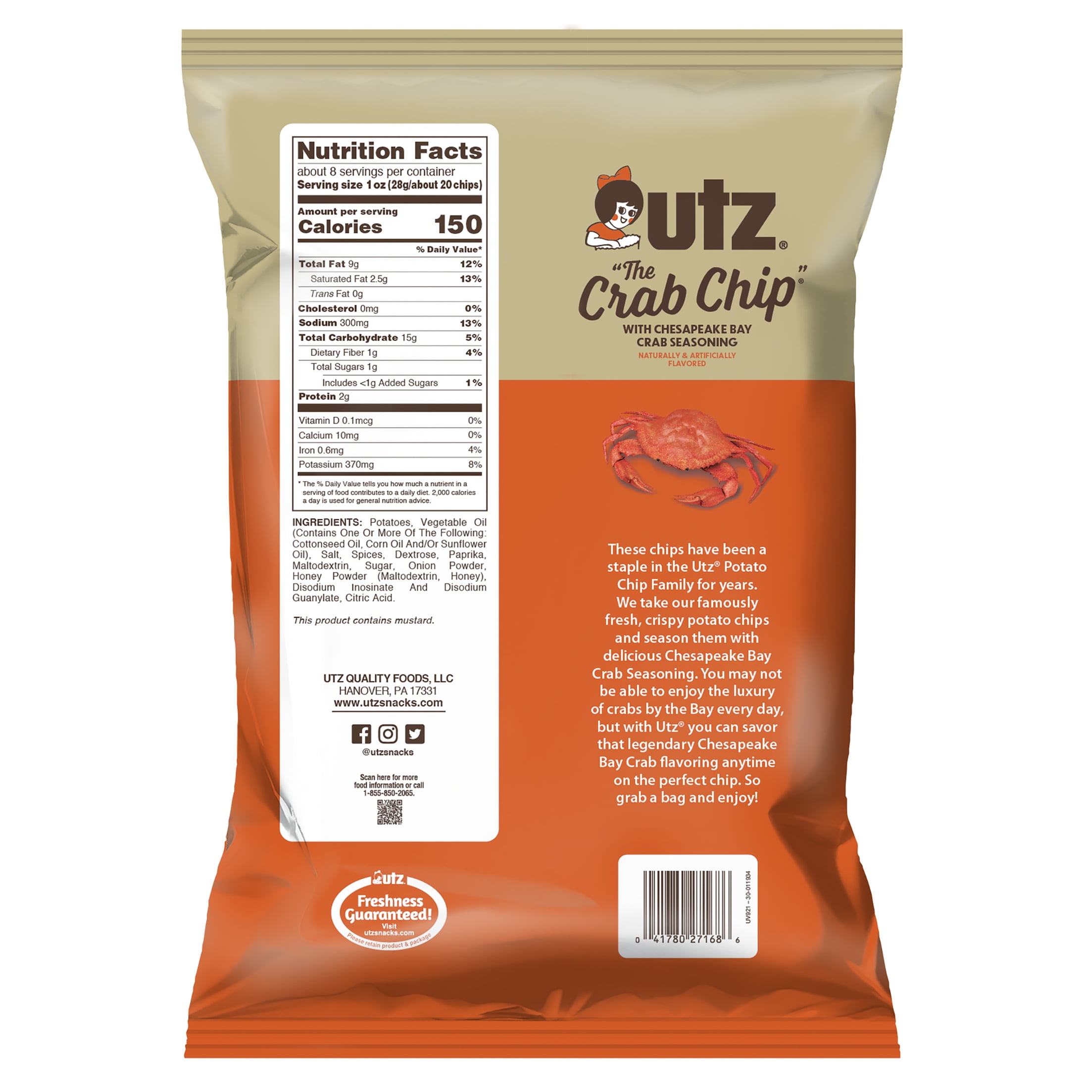 Utz Crab Chips 7.75oz | Low-sodium chips for healthcare - Walmart