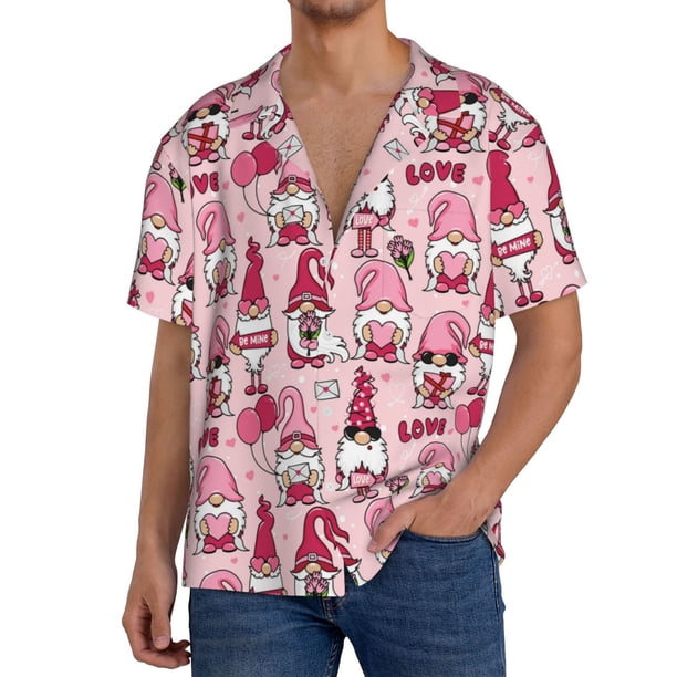 Balery Garden Gnomes Camisa Casual de Manga Corta con Botones para Hombre, Texturizada, Estilo Cubano, para Playa, Verano-3X-Large