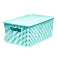 thumbnail image 2 of Homz Compact Medium Size Woven Plastic Basketweave Storage Box w/Lid, Light Blue, 2 of 7
