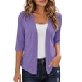 thumbnail image 2 of Yrmaups Loose Fit 3/4 Sleeve Blazer Cardigan for Women, Casual Open Front Solid CoverUp, Soft Knit Top for Office Travel Daily Wear Layering, Purple L, 2 of 7