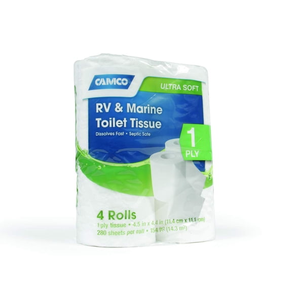 Papel higiénico Camco 40276 para RV y uso marino, 4 rollos, 1 capa