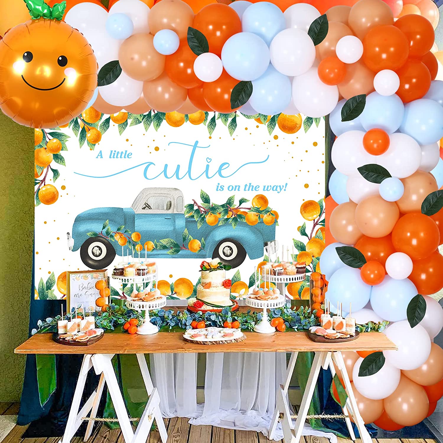 Little Cutie Baby Shower Decorations, Orange Blue Balloon Garland Arch Kit, A Little Cutie is on