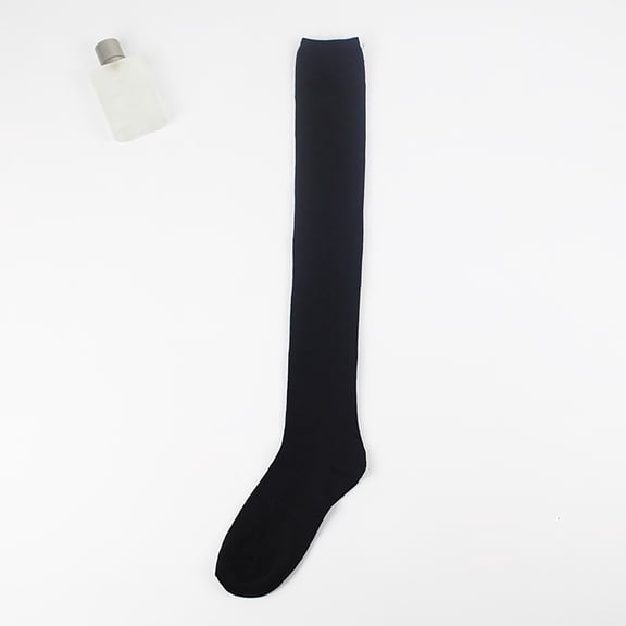 Ljudmp Women's Plain Color Over-the-Knee Cotton Socks Stretch Thigh-High Stockings Ribbed Knit Long Tube Socks for Boots Casual Dress Black