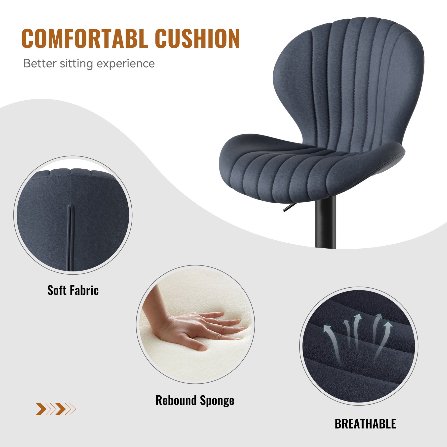 Hawsaiy Bar Stools Set of 2, Modern Swivel Bar Chairs with Mid Back and Adjustable Seat Height,Dark Gray