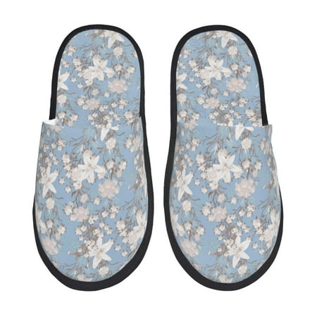 Balery Lily Flower Slient Indoor Furry Fleece Comfort House Shoes Soft Non-Slip Home Shoes Cotton slippers House Slippers-- Medium