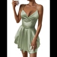 thumbnail image 2 of Vestido de Satén con Tirantes Finos para Mujer, Sin Mangas, Escote Bajo, Sin Espalda, Mono Corto de Fiesta. Amarillo-Verde L, 2 of 10