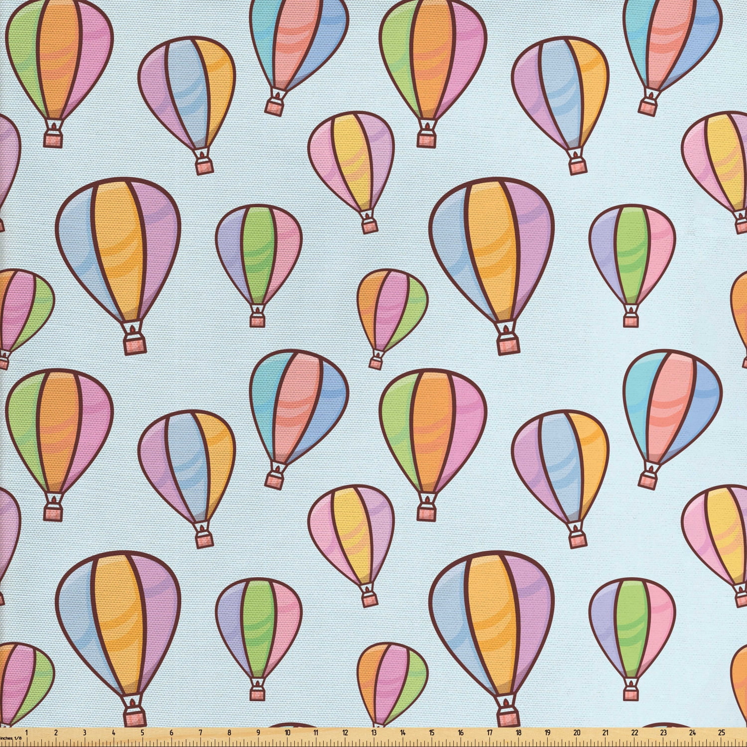 Hot Air Balloon Fabric by The Yard, Pastel Colored Sky Vehicles Repetitive Print, Decorative