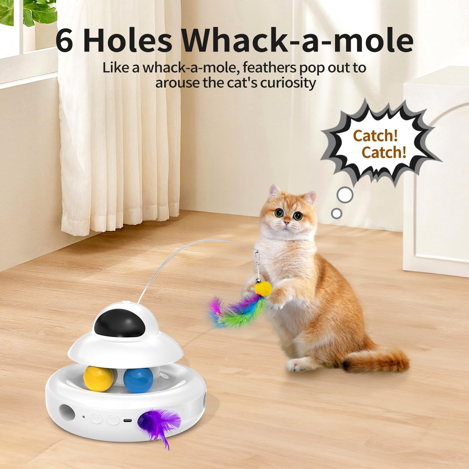 Cat Toys 4-in-1 Interactive For Indoor Cats With  Fluttering Butterfly Moving And Track Balls - Usb Rechargeable Self-play Kitten (white)