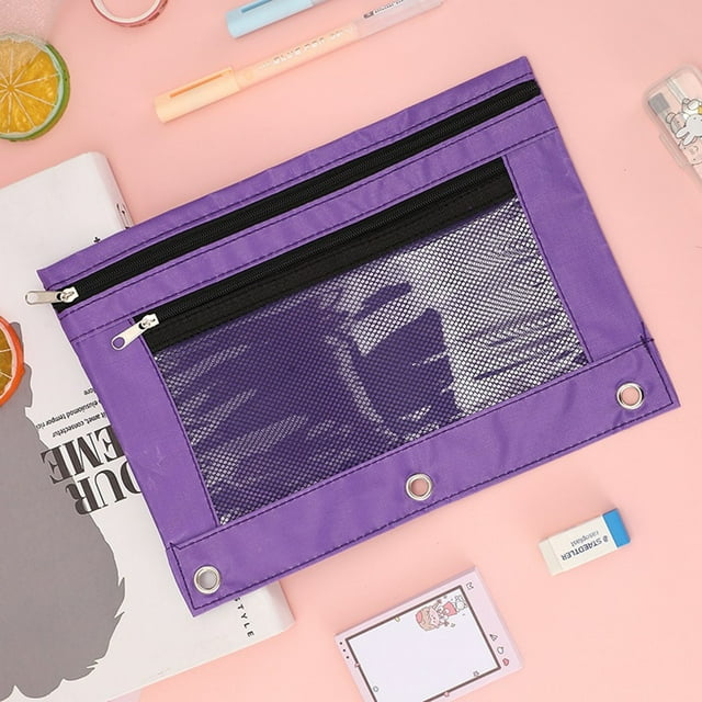 Trousse à Crayons à 3 Anneaux avec Fermeture Éclair - Sac de Rangement de Documents en Pvc Transparent, Dossier Détachable avec 2 Compartiments, Tient Stylos Crayons Marqueurs Fournitures de Classeur Standard, Ihhxbz