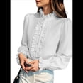 thumbnail image 2 of Blusas con Volantes para Mujer, Blusa con Cuello en V y Volantes, Camisa de Larga con Volantes, Camisas Cómodas de Larga de Talla Grande. S, 2 of 6