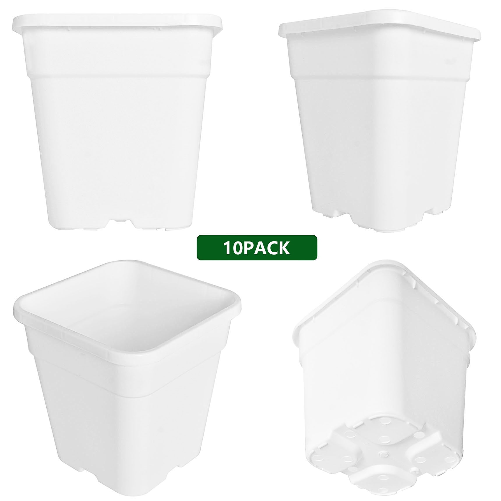 netuera 10-Pack 1 Gallon Square Planter Nursery Pots, Flower Plant Container Injection Molded Plastic Nursery Pots Gardening Pots for Indoor Outdoor Vegetables, Succulents, White