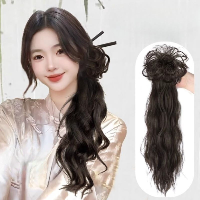 synthetic wig New Ancient Style Women Braids Wave Grab Wig Simulated Cheongsa Slightly Curled Low Ponytail Hair Photo Props