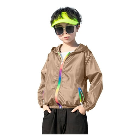 

Krdevn Kids Boys Girls Sun Sunscreen Hoodie Jacket Toddler Lightweight Summer Breathable Outwear -Khaki 11-12 Years