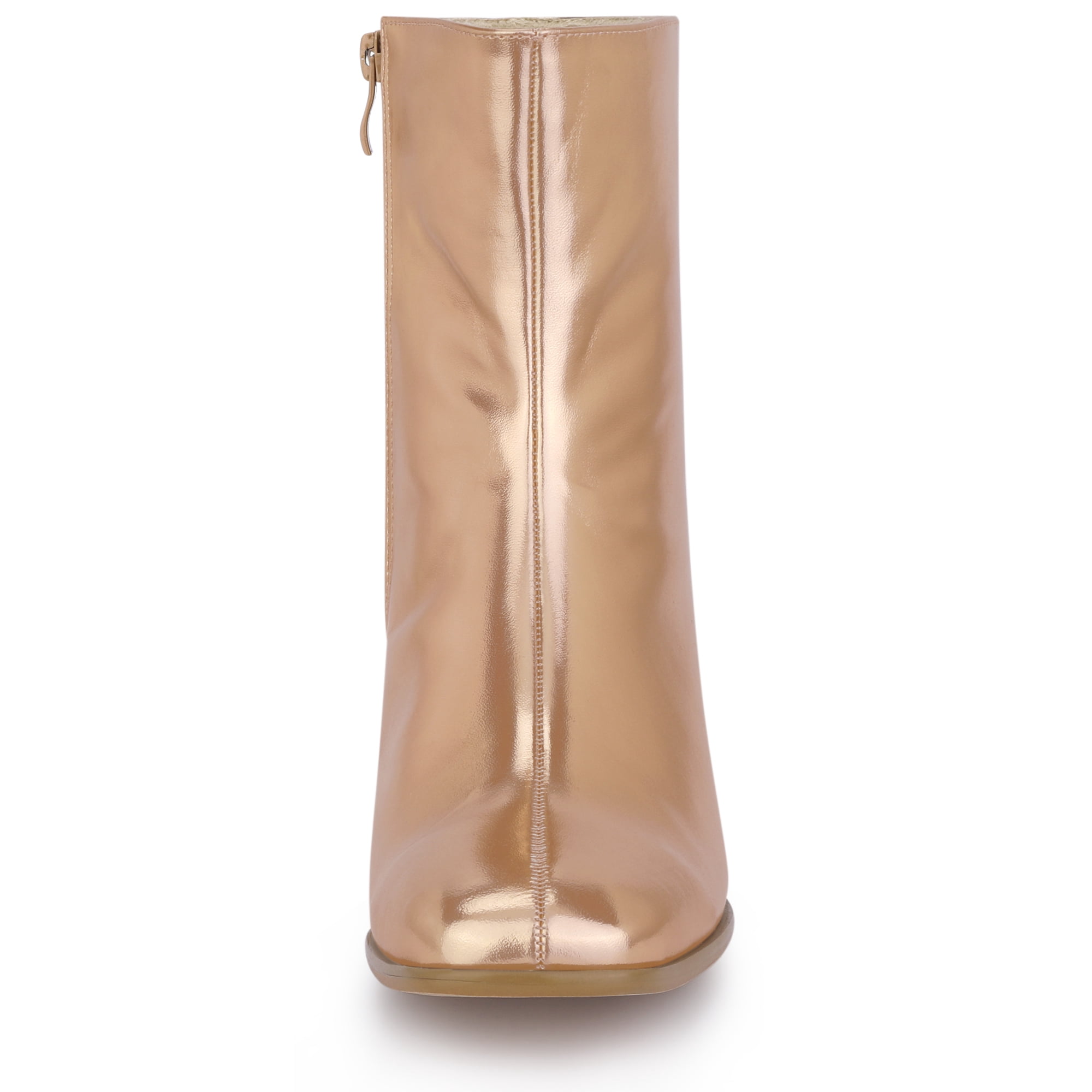 DARING DIVA Metallic Boots Square Toe Chunky Heel Gogo Ankle Boots Rose Gold 7