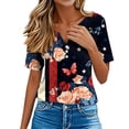 thumbnail image 6 of Xdegoge 4Th of July Patriotic T Shirts for Women USA American Flag Short Sleeve V Neck Stars and Stripes Casual Fit Floral Rose Graphic Summer Tops, 6 of 7
