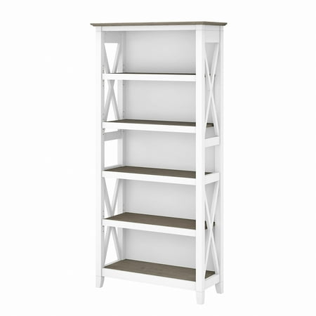 Bush Furniture Key West Tall 5 Shelf Bookcase Pure White & Shiplap Gray Bush Furniture Key West Tall 5 Shelf Bookcase Pure White & Shiplap Gray