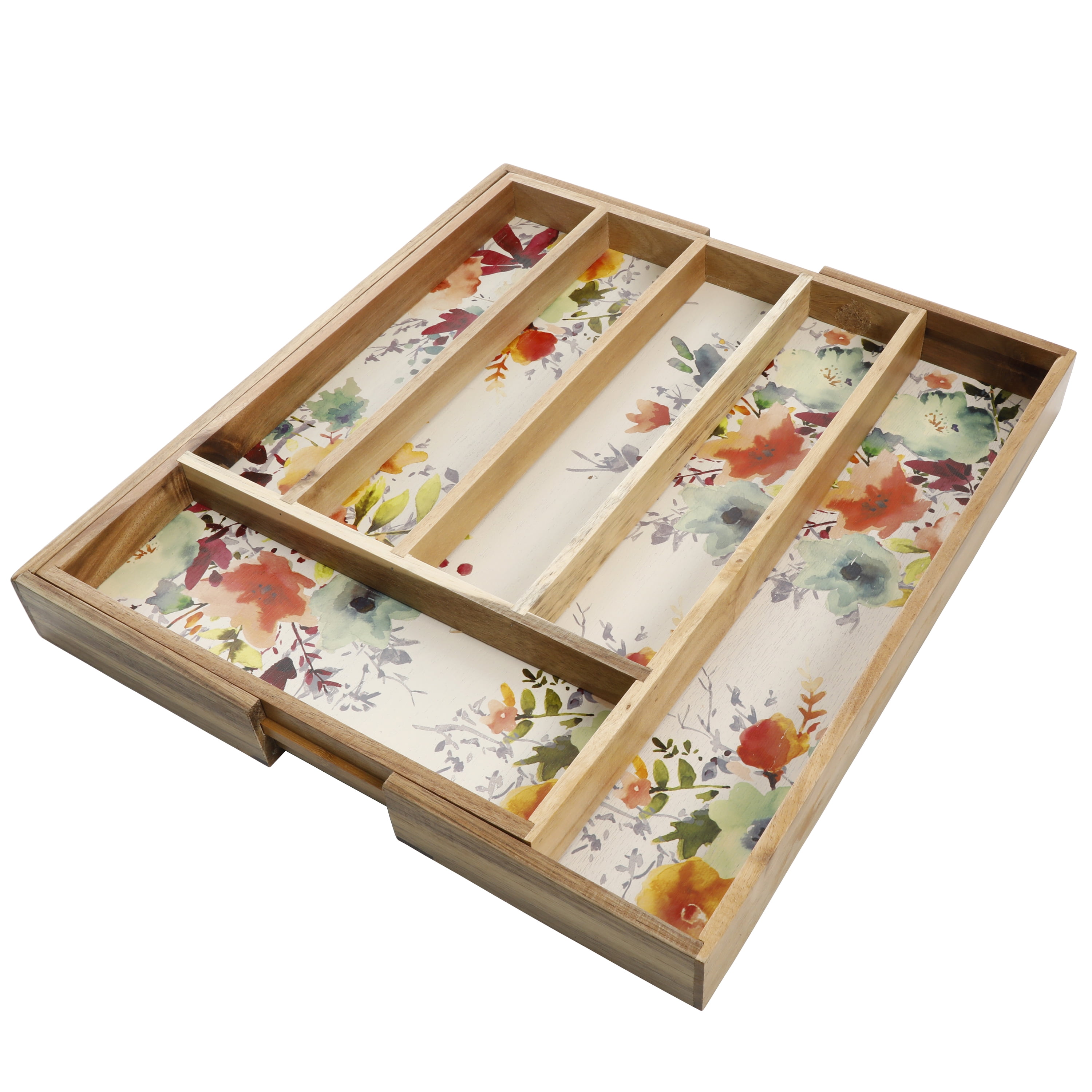 The Pioneer Woman Willow Acacia Wood Expandable Silverware Organizer, 18 x 13 Inch