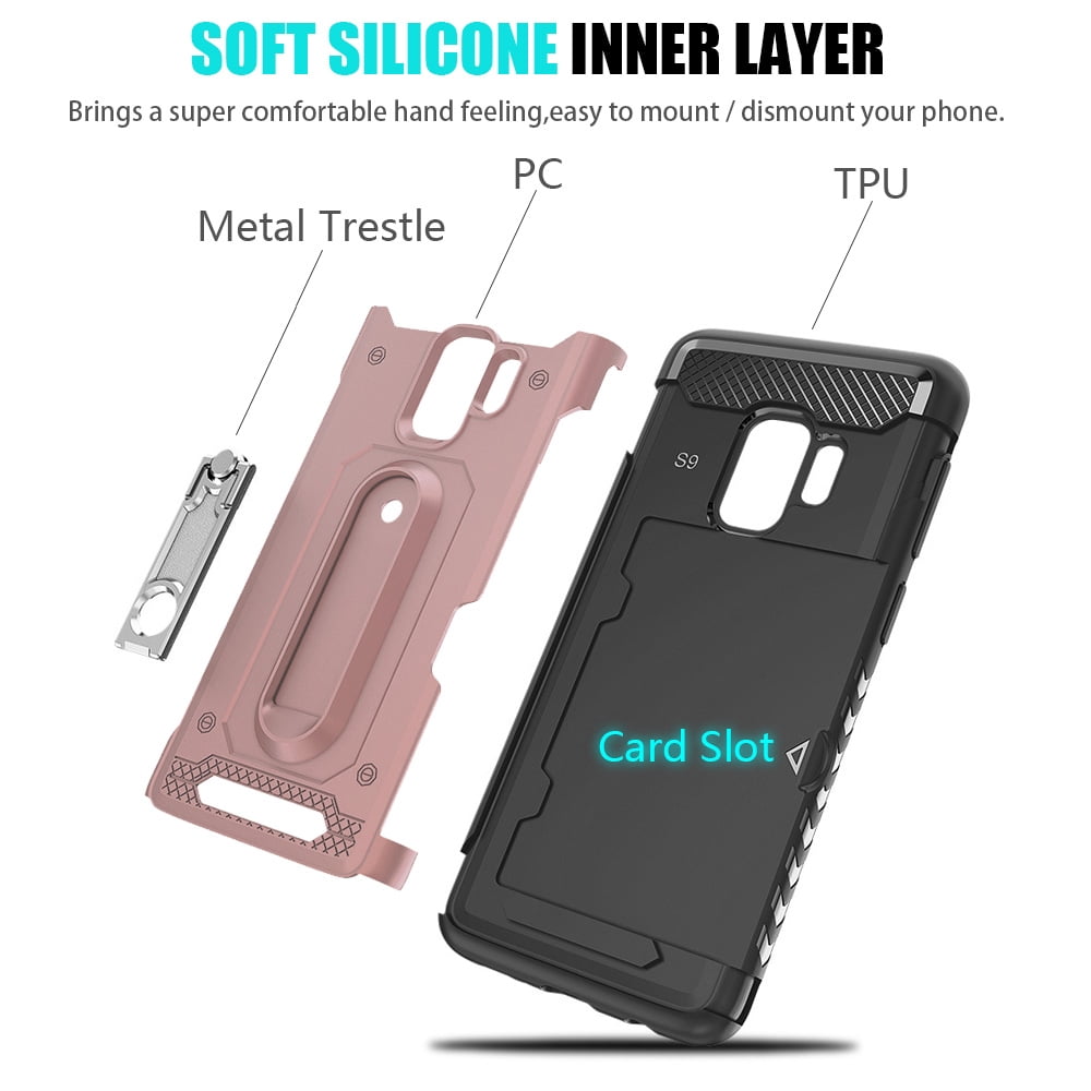 Perfect Fit Hybrid Case for Samsung Galaxy S9 Heavy Duty with Built-In Stand and Card Holder