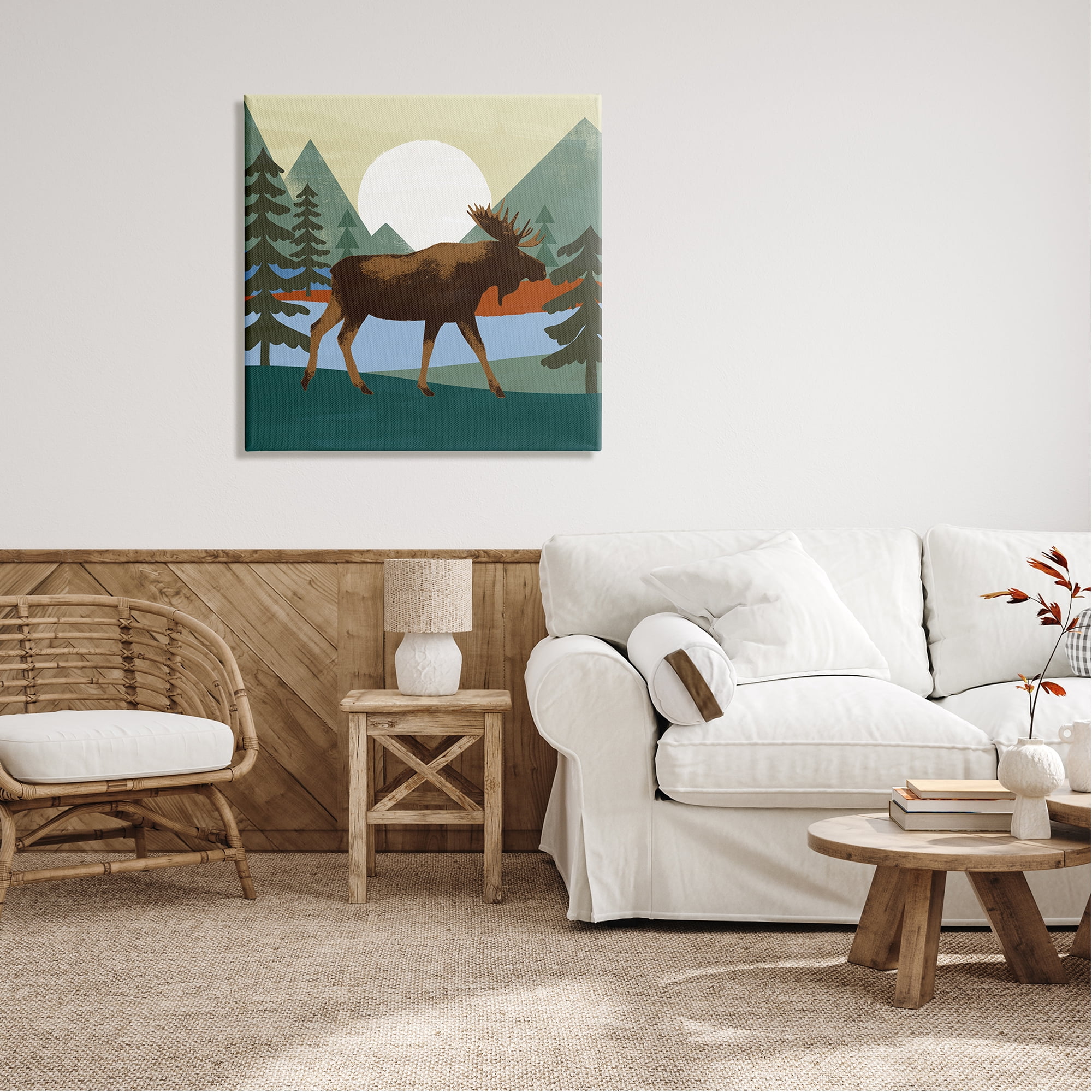 Stupell Industries Lakeside Woodlands Moose Walking Setting Sun, 30 x 30, Design by Victoria Barnes