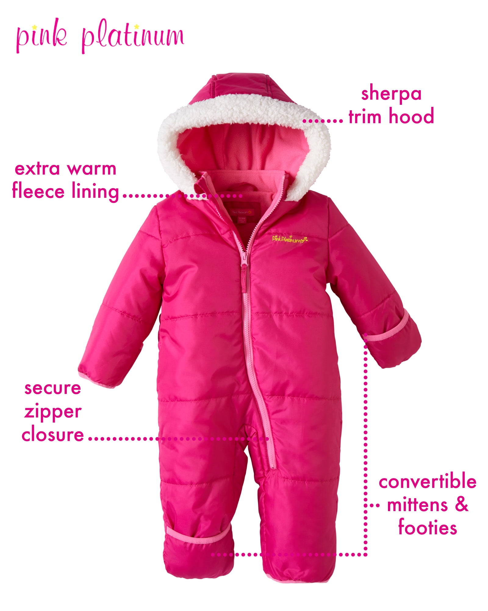 Pink Platinum Baby Girls' One-Piece Puffer Winter Snowsuit with Hood (Newborn & Infant)