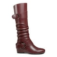 thumbnail image 2 of Ferwind Women's Wedge Heel Boots Rugged Shaft Buckle Straps Knee High Adult Burgundy  8, 2 of 6