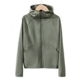 thumbnail image 4 of Girls Lightweight Hooded Jacket UPF Sun Protection Stretch Nylon Spandex Zip Up with Thumbholes for Running Sports, Army Green, Sizes 4-5Y to 14-15Y,Size 14-15 T, 4 of 6