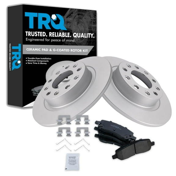 TRQ Rear Brake Pad & Rotor Kit Brake Pads Brake Rotor Ceramic Premium G-Coated Fits Select 2013-2016 Dodge Dart