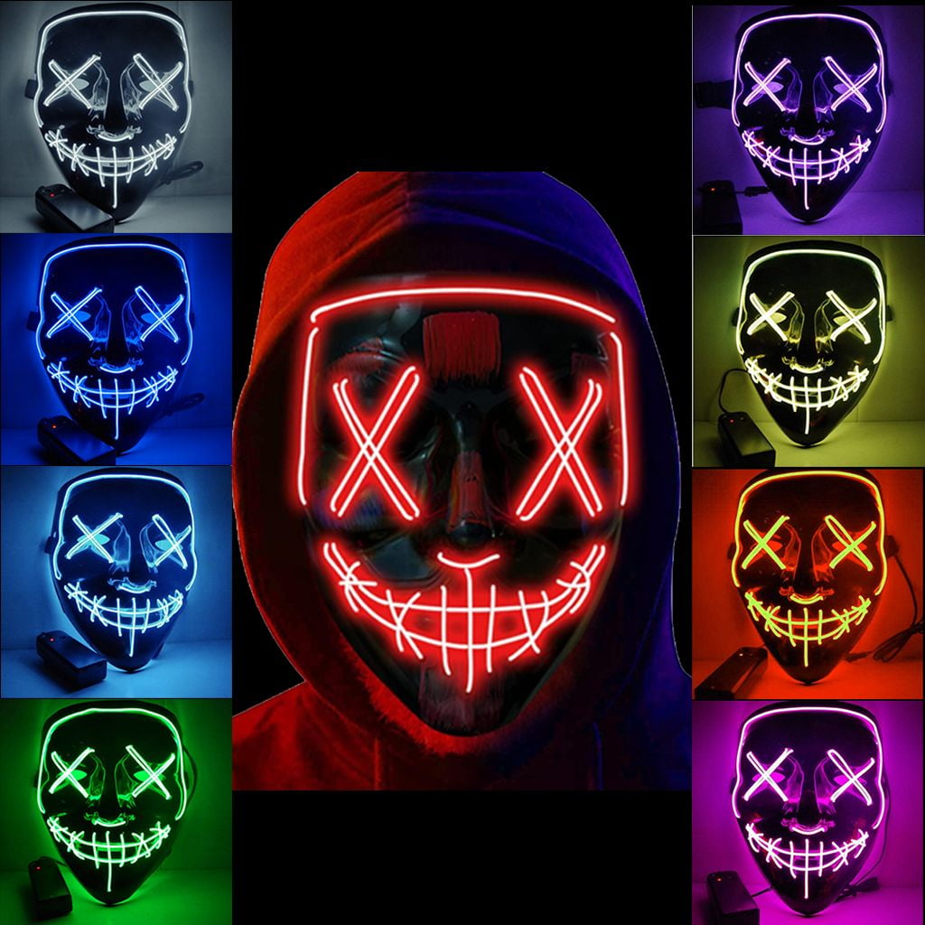 DIY Design Halloween Mask LED Glow Wire Light Up The Purge Movie Costume Party 