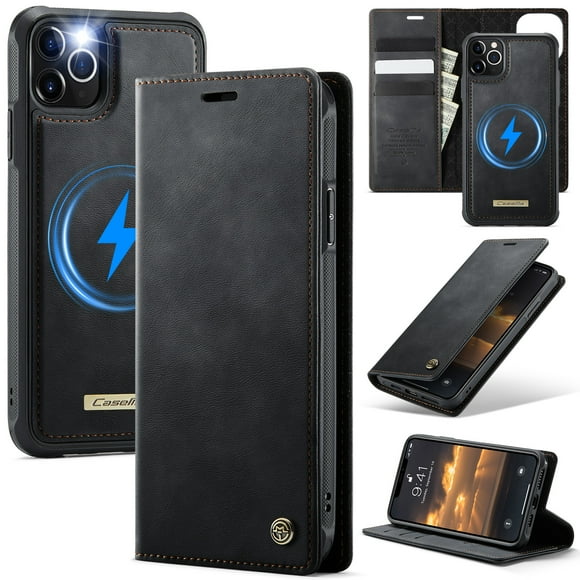 CaseMe Wallet Case for iPhone 11 Pro Max Compatible with Magsafe, 2-in-1 PU Leather【RFID Blocking】Flip Card Holder Stand Shockproof Magnetic Detachable Cover for iPhone 11 Pro Max 6.5",Black