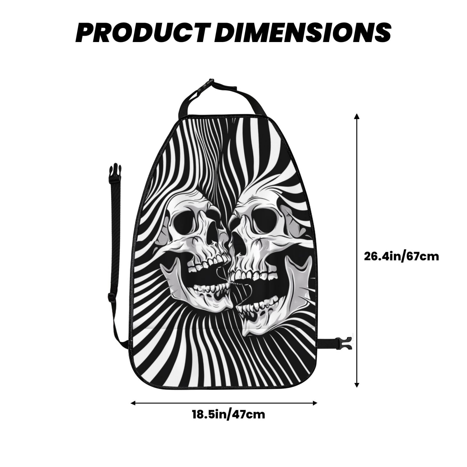 Kdxio Psychedelic Skull Illusion Art Print 2 Pack Car Kick Mat Seat Cover Back Protector Mat with Pockets for Organizer Backseat Protector and Storage Anti Kick Pad for Vehicles