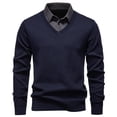 thumbnail image 2 of Blusa y camisa de manga larga con cuello vuelto para hombre, camisa de punto con bloques de color, blusa ajustada de manga larga con cuello vuelto y medio botón, blusa de poliéster para hombre, 2 of 9